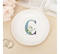 UanMere Bol à clés avec initiales avec monogramme C personnalisé, cadeau de retraite de Thanksgiving pour demoiselle d'honneur, enseignante, femme, plateau à bijoux rond, 10,2 cm, blanc