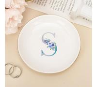 UanMere Collier avec initiales S, plateau à bijoux personnalisé avec initiales de l'alphabet anglais, porte-clés, boucles d'oreilles, bracelets, plat, Saint-Valentin, fêtes prénuptiales, cadeaux de