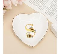 UanMere Initials Plateau à bijoux avec monogramme S personnalisé, cadeau de demande en mariage pour enseignant, nièce, fille, plateau à bijoux en forme de cœur, 10,2 cm, blanc