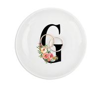 UanMere Plat à bague avec initiales G, monogramme personnalisé avec nom de famille personnalisé - Plat à bijoux en céramique - Cadeau pour maman, sœur, jeune marié
