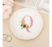 UanMere Plat à bijoux avec initiales Q, plateau à bijoux avec monogramme pour bracelets, boucles d'oreilles, fiançailles, fêtes prénuptiales, cadeaux pour sœur, Mme, nièce, mariée et marié, enseignant