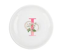 UanMere Plat à bijoux en céramique avec initiales personnalisées, monogramme en I, cadeau de demande de remise de diplôme pour couple, madame et nièce, plateau à bijoux rond en céramique, 10,2 cm
