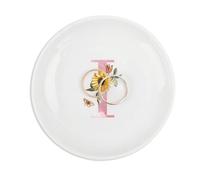 UanMere Plat à bijoux initiales avec monogramme personnalisé en I, cadeau d'anniversaire de fête des mères pour femme, enseignant, collègue, support de bague de mariage rond, 10,2 cm, blanc