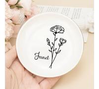 UanMere Plateau à bijoux avec fleur perce-neige - Cadeau de Saint-Valentin et de mariage pour Madame - Pour elle, enseignante - Plateau rond blanc en céramique blanche - 10,2 cm