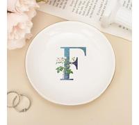 UanMere Plateau à bijoux avec initiales F, monogramme pour bracelets, bagues, initiales florales, aquarelle, lettres de l'alphabet pour mariage, fête des mères, cadeau pour petite amie, amie, nièce