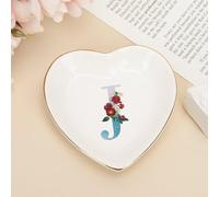 UanMere Plateau à bijoux en céramique avec initiales J, monogramme pour bijoux, montres, lettres de l'alphabet botanique, floral, monogramme, cadeau pour femme, petite amie, collègue, sœur, mariée
