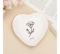 UanMere Plateau à bijoux en forme de cœur avec fleur - Cadeau de départ à la retraite - Fête des mères - Pour enseignant, amis, couple - Blanc - 10,2 cm