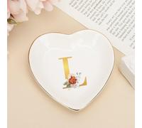 UanMere Plateau à bijoux initiales avec monogramme en L personnalisé, cadeau d'anniversaire, fête prénuptiale, cadeau pour enseignant, femme, nièce, cœur clé, 10,2 cm, blanc