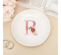 UanMere Plateau à bijoux, plaque à bague pour porte-clés, boucles d'oreilles, lettre initiale personnalisée, décoration dorée, bracelets ronds, plat, cadeau de demande de Thanksgiving pour jeunes
