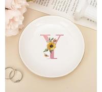 UanMere Plateau à bijoux pour bagues, plateau à bijoux pour porte-clés, collier monogramme, lettre initiale personnalisée, décoration dorée, plat à bijoux rond, cadeau de mariage pour Thanksgiving