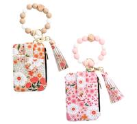 Uanqfegy Boho Beaded Wallet Porte-clés 2-Pack, Bracelet à imprimé Floral avec Perles en Silicone, Porte-Cartes pour Femmes et Ensemble Organisateur de clés Style 1