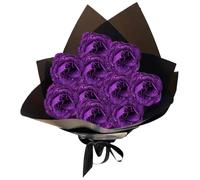 Uanqfegy Bouquet de Roses à Paillettes, 1 Ensemble de Roses artificielles réalistes avec 10 tiges, Papier d'emballage et Ruban, pour Mariage, Saint-Valentin (Violet)