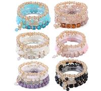 Uanqfegy Ensemble de 6 bracelets extensibles en perles bohèmes - Bracelets bohèmes à perles superposées empilables pour un usage quotidien