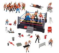 Uanqfegy Ensemble de Jeu d'anneau de Lutte Dynamique avec Tapis à Ressort - Jouet d'anneau Lutte avec Cordes Flexibles pour Figurines 'Action Enfants collectionneurs, carré