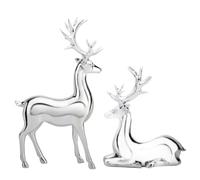 Uanqfegy Figurines de Cerfs de Noël, Ensemble 2 décors Cerfs argentés | 2 figurines de cerfs de Noël en argent (debout et assis)..décoration intérieure pour les fêtes fin d'année.