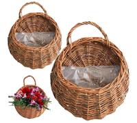 Uanqfegy Jardinière Suspendue en rotin Naturel, 2 pièces, Panier Mural Vintage, Pot de Fleur Suspendu en rotin pour Plantes d'intérieur de Jardin Maison, Couleur