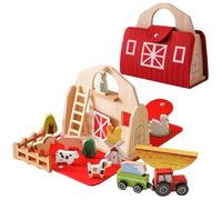 Uanqfegy Jouet de Grange en Bois, Ensemble de Ferme Naturelle avec Voiture et Porte pour Animaux, Jouet éducatif ouvrable pour Enfants, Anniversaire