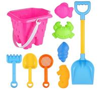 Uanqfegy Kit de Construction de château Sable pour Les Tout-Petits avec Sac Transport en Maille - 9 pièces moules à dégagement Facile, Ensemble Jouets Plage, Jouets bac à Sable pour Enfants (Style