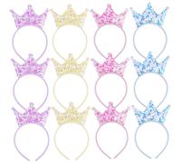 Uanqfegy Lot de 12 diadèmes 4 couleurs - Couronne à paillettes légères et décoratives, couronne de princesse pour fête d'anniversaire, goûter, 8 x 5 cm