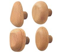 Uanqfegy Lot de 4 crochets en bois de hêtre naturel à suspendre avec bandes adhésives et vis - Crochets muraux en bois, crochet mural décoratif pour entrée, salle bain, chambre à coucher, cuisine