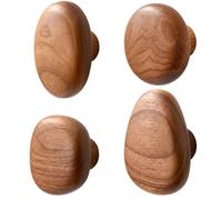 Uanqfegy Lot de 4 crochets en bois de noyer naturel à suspendre avec bandes adhésives et vis - Crochets muraux en bois, crochet mural décoratif pour entrée, salle bain, chambre à coucher, cuisine