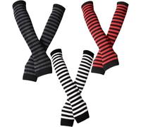 Uanqfegy Manchettes - 3 paires de manchettes longues à rayures élastiques, coupe-vent avec trou pour le pouce pour femme