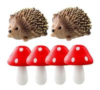 Uanqfegy Miniatures de Jardin de fées, Ensemble 4 Champignons et 2 hérissons, décor en résine Mignon pour bonsaï, micropaysage, Terrarium