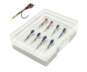 Uanqfegy Mouches de pêche à la Mouche - 8 pièces/boîte leurres de pêche en Acier au Carbone sans ardillon, Mouches lestées pour Truite, Bar, Saumon