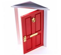 Uanqfegy Porte de Maison de poupée en Bois avec Dessus Pointu, Porte Miniature Rouge pour Jardin féerique, Micro Paysage et décoration DIY/4 x 7 Pouces