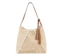 Uanqfegy Sac à main en paille pour femmes, sac à main d'été avec pendentif pompon, grand de plage fourre-tout tissé, bandoulière décontracté, Beige