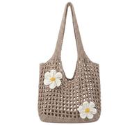 Uanqfegy Sac fourre-tout au crochet, sac de plage en tricot orné de fleurs Boho, crochet léger pour un usage quotidien d'été, kaki