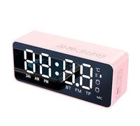 Uanratg Enceinte sans Bluetooth G50 avec Réveil, Radio FM, Lecteur de Carte Mini, Affichage de la Température, Miroir Audio, Rose, Haute Qualité, Facile à Utiliser.