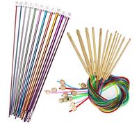 Uanratg Lot de 23 crochets tunisiens de 3 à 10 mm, aiguille à tricoter en bambou avec câble, crochet d'aiguille en bambou carbonisé avec perles