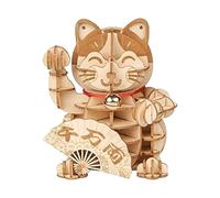 Uanratg Puzzle en bois 3D Chats porte-bonheur - 72 pièces Chats Japonais Salutation d'exposition pour bénédiction Fortune Jouets de construction Cadeau