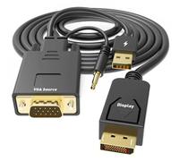 UANTIN Câble VGA vers DisplayPort de 1,8 m, adaptateur VGA unidirectionnel 1080p vers moniteur DP mâle vers mâle, cordon plaqué or, compatible avec ordinateur portable, PC, AMD, NVIDIA