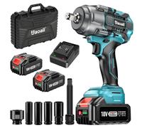 Uaoaii 1300 N.m Clé à choc sans fil, Clé à choc sans fil pour changer les pneus des camions avec deux batteries 5000 mAh, Visseuses à choc à percussion Moteur sans balais avec coffret à outils