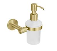 UAOGPLK Distributeur De Savon Doré Brossé, en Laiton Massif Et Verre Dépoli, avec Pompe Et Flacon À Pompe Moleté, Idéal pour La Salle De Bain Et La Cuisine.