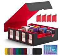UAONO Boîte de rangement pour cartes à collectionner pour affichage Commander, 2400+ Boîte de deck MTG avec 4 Top Loader, Étui de cartes TCG compatible avec les cartes Magic PTCG Sports (Noir&Rouge)