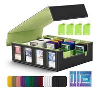 UAONO Boîte de rangement pour cartes à collectionner pour écran Commander, 2400+ MTG Deck Box avec 4 toploaders, étui pour cartes de sport Magic PTCG (noir et vert citron)