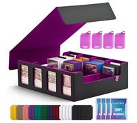 UAONO Boîte de rangement pour cartes à collectionner pour écran Commander, 2400+ MTG Deck Box avec 4 toploaders, étui pour cartes de sport Magic PTCG (noir et violet)