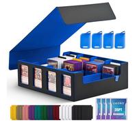 UAONO Boîte de rangement pour cartes à collectionner pour écran Commander, 2400+ MTG Deck Box avec 4 toploaders, étui pour cartes de sport Magic PTCG (noir et bleu)