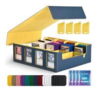 UAONO Boîte de rangement pour cartes à collectionner pour écran Commander, 2400+ MTG Deck Box avec 4 Toploader, étui pour cartes de sport Magic PTCG (bleu et jaune)