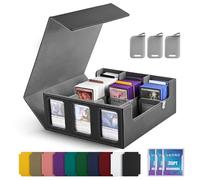 UAONO Boîte de rangement pour cartes à collectionner pour écran Commander, plus de 1800 MTG avec 3 toploaders, étui pour cartes de sport Magic PTCG (noir et gris)