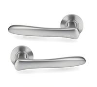 UAP Fern Poignées de porte intérieure sur rosace ronde, chrome satiné, poignées à levier de levage et de verrouillage pour portes intérieures en bois, sans clé