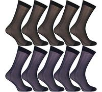 Uaussi Lot de 10 paires de chaussettes habillées ultra fines en soie pour homme - En nylon doux - Pantalon de travail mi-mollet, Noir + bleu marine., taille unique