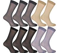Uaussi Lot de 10 paires de chaussettes habillées ultra fines en soie pour homme - En nylon doux - Pantalon de travail mi-mollet, Noir + gris fer + kaki + gris clair, taille unique