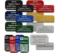 UAV-ID - badge de drone en 20x8mm ou 20x11mm, aluminium, code QR en option, gravé au laser, e-ID, numéro d'immatriculation, plaques, autocollants, jusqu'à 4 lignes