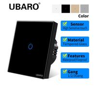 UBARO Eu interrupteur tactile mural panneau de verre de luxe indicateur Led bouton de capteur de lumière d'alimentation commutateurs de commande de fil sous tension 1/2/3 Gang LG-WW1X