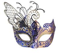 Ubauta Divers masques vénitiens en métal avec strass pour femme pour bal masqué, Mardi Gras, bal costumé, mariage (papillon bleu doré)