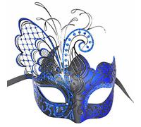 Ubauta Masque de femmes vénitiennes en métal strass papillon bleu/noir pour mascarade/fête de mardi gras/bal costumé Sexy/mariage